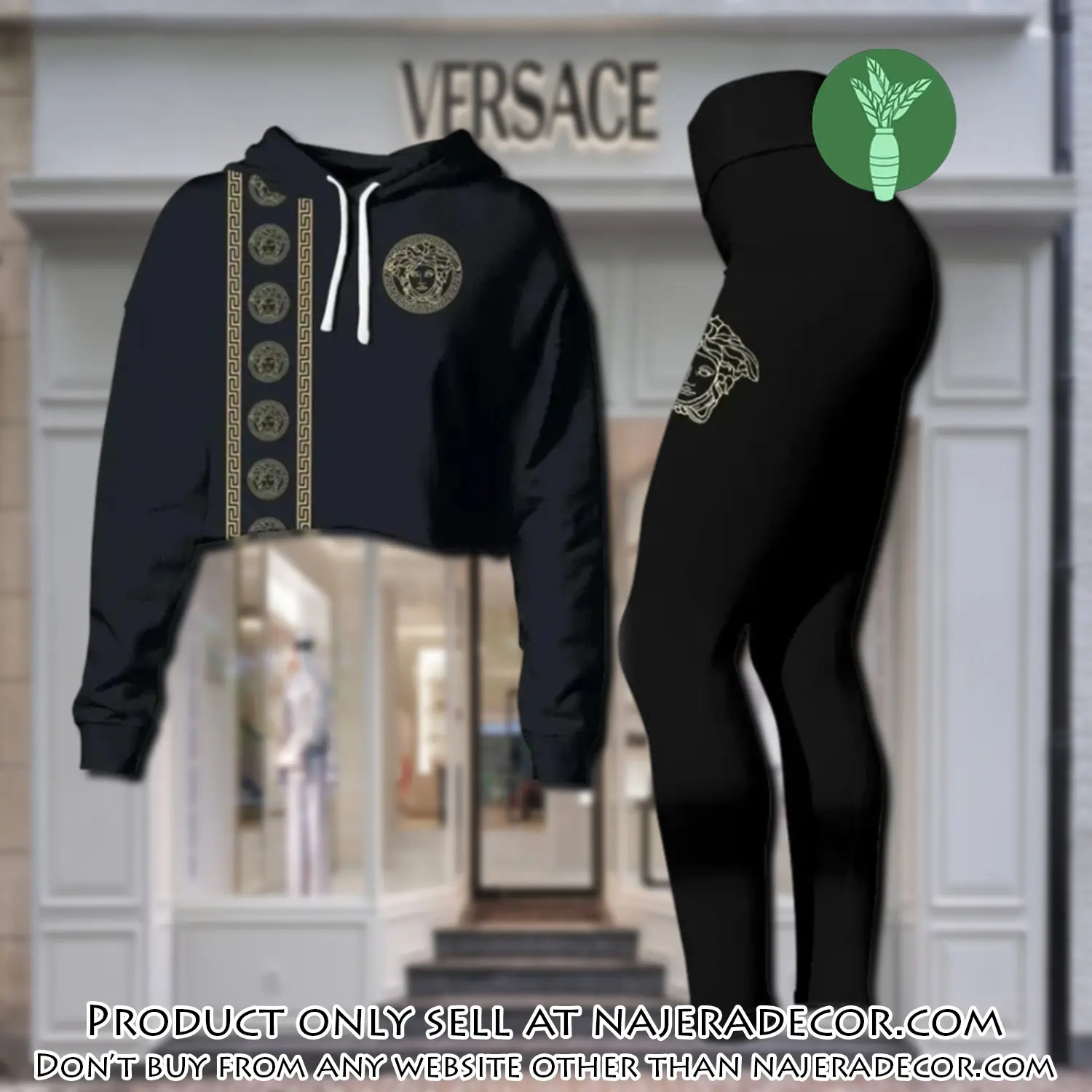 Versace medusa black luxury brand clothes leggings and crop top set for women njr2643722